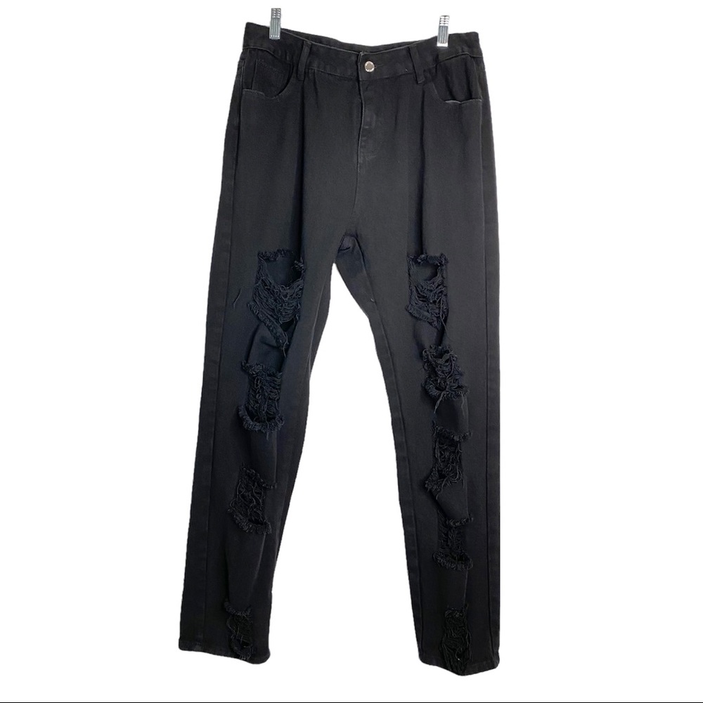 High Rise Black Distressed Ripped Jeans Size Large